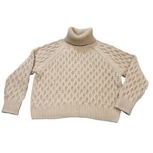 H&M Sweater WMNS XL Light Pink Cable Knit Turtleneck Pullover Ribbed Wool Blend